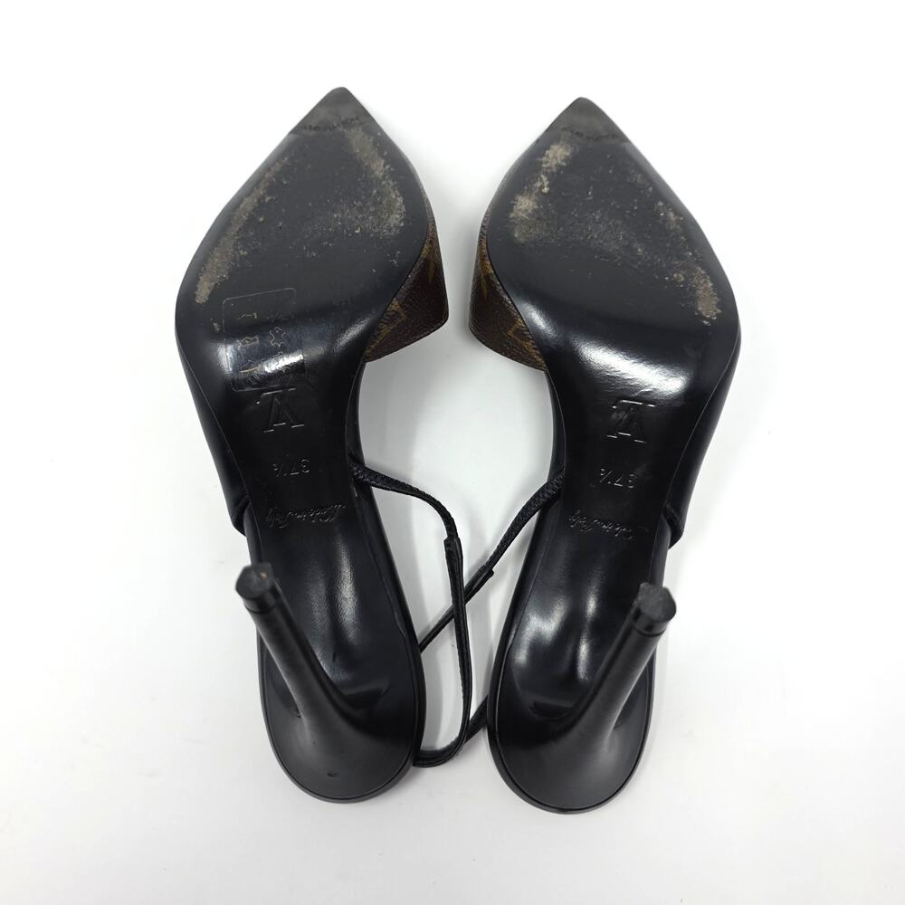 Louis Vuitton Monogram Slingback Pumps Cherie Pointed Toe Leather Heels 37.5 7.5 - Picture 8 of 11